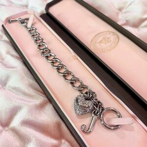 JUICY COUTURE Rare Vintage Y2K Silver Pavé Heart Charm Bracelet in Original Box